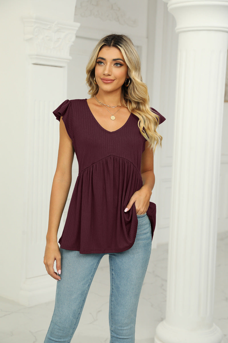 Solid Color And V-neck Pullover Sleeveless Top