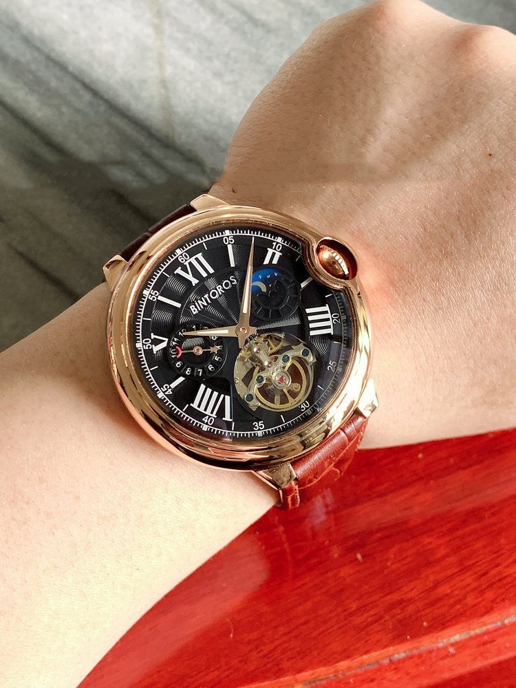 Men's Large Dial Multifunctional Luminous Hollow Tourbillon Mechanical Watch