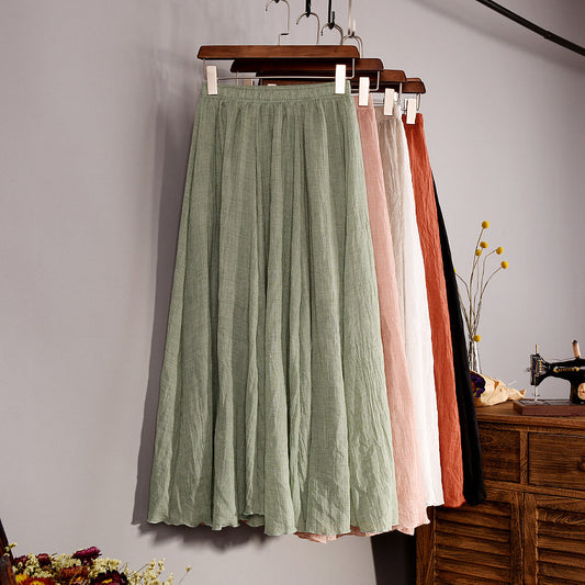 Plus Size Mori Girl Linen A- Line Skirt Pleated