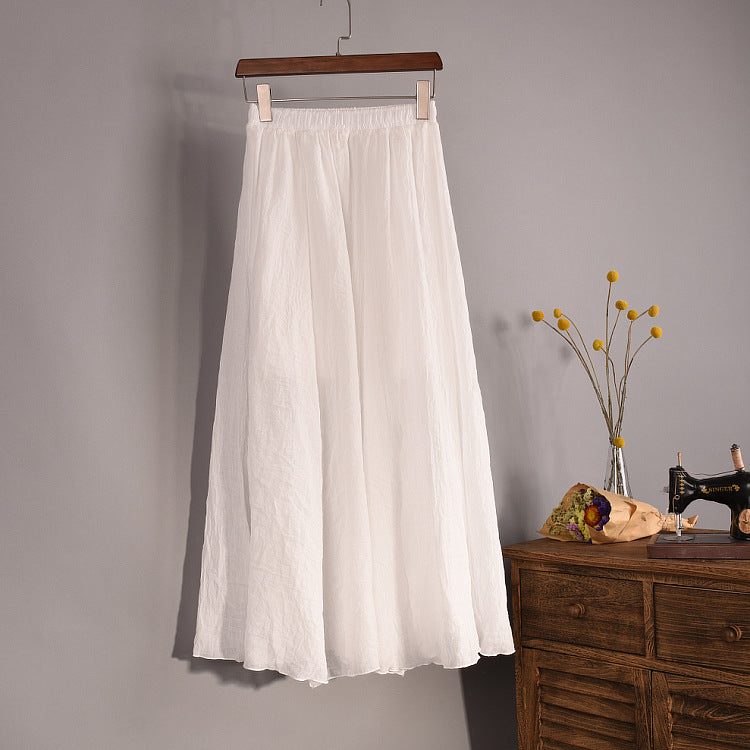 Plus Size Mori Girl Linen A- Line Skirt Pleated