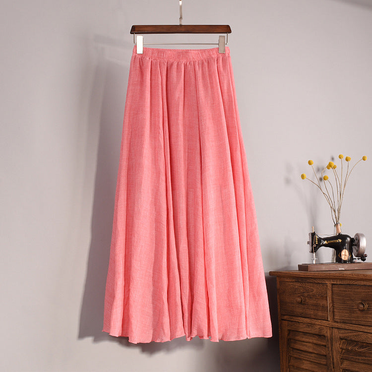 Plus Size Mori Girl Linen A- Line Skirt Pleated