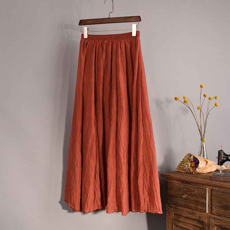 Plus Size Mori Girl Linen A- Line Skirt Pleated