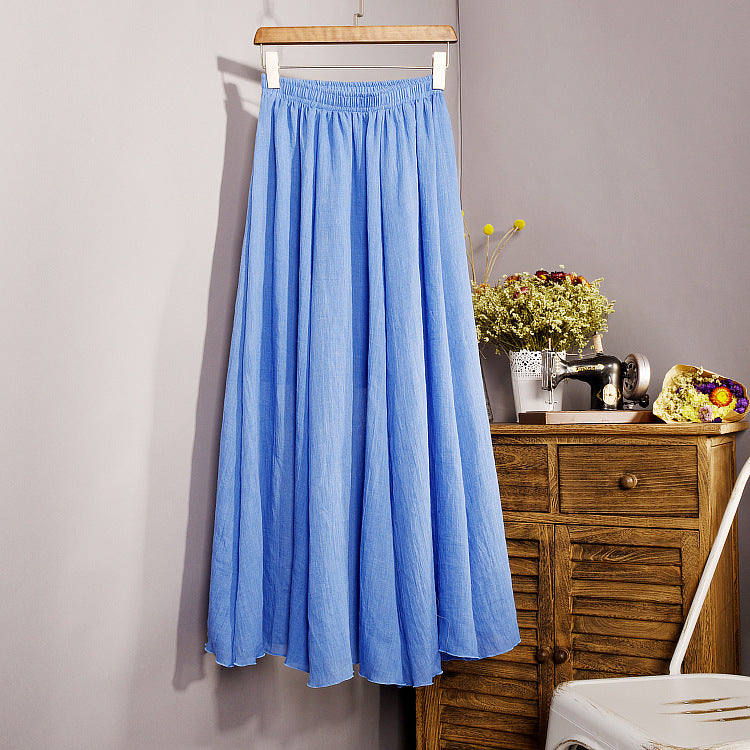 Plus Size Mori Girl Linen A- Line Skirt Pleated