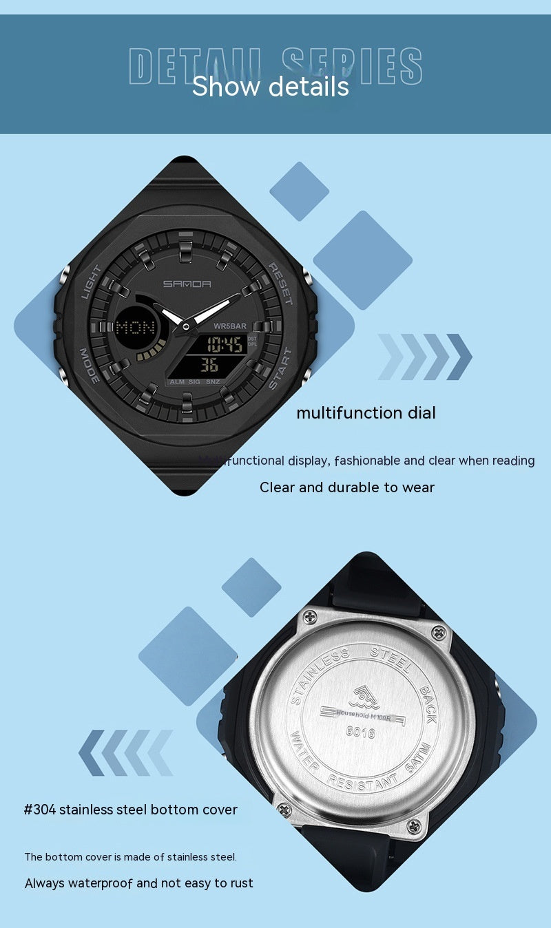 Multifunctional Sports Waterproof Double Display Electronic Watch