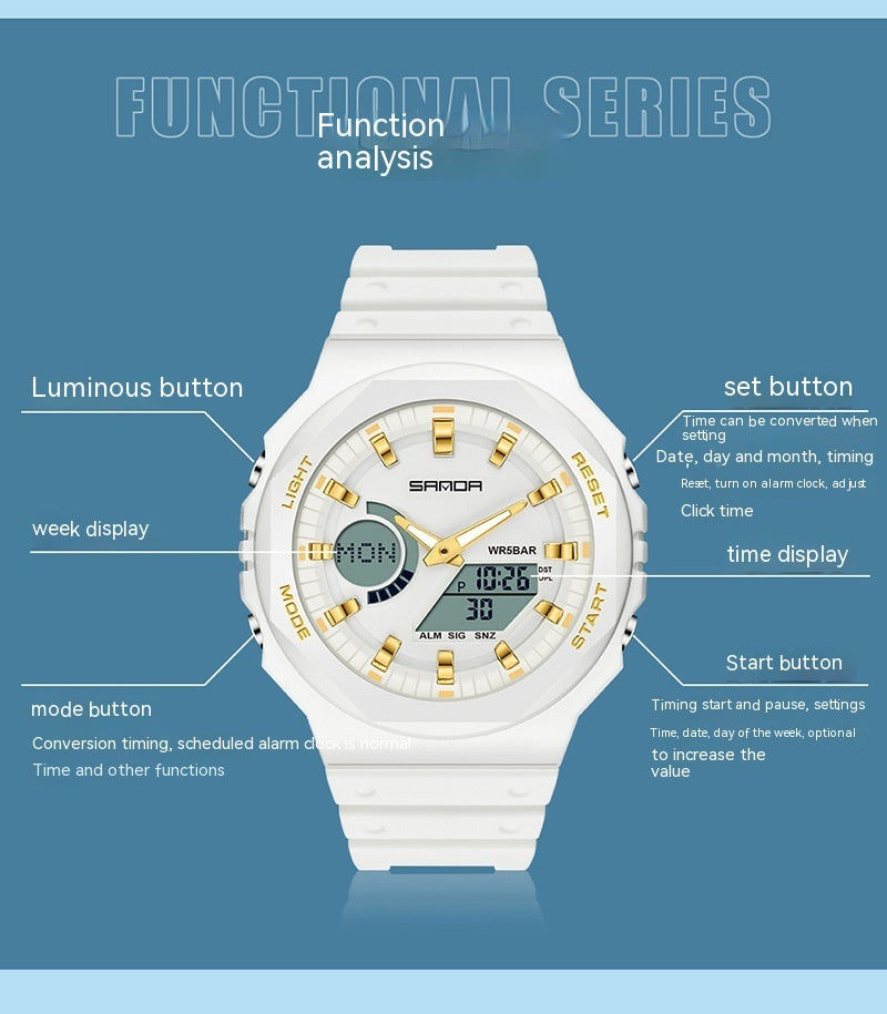 Multifunctional Sports Waterproof Double Display Electronic Watch