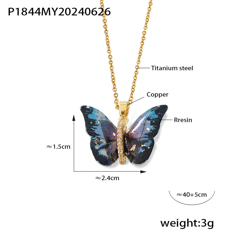 Design Color Resin Butterfly Copper Pendant