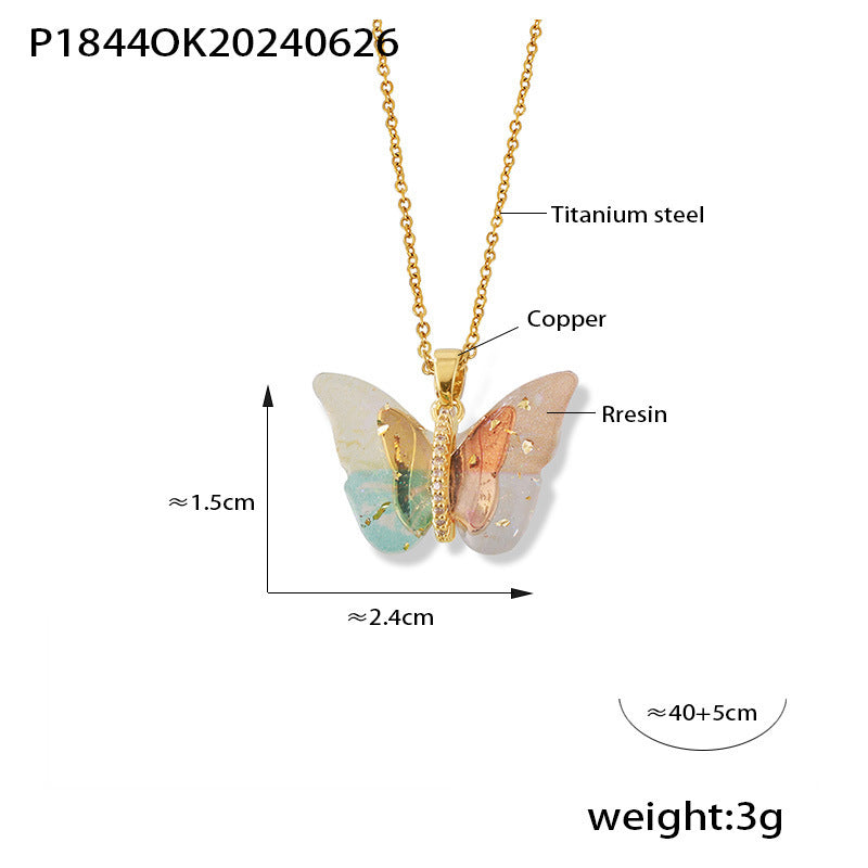 Design Color Resin Butterfly Copper Pendant