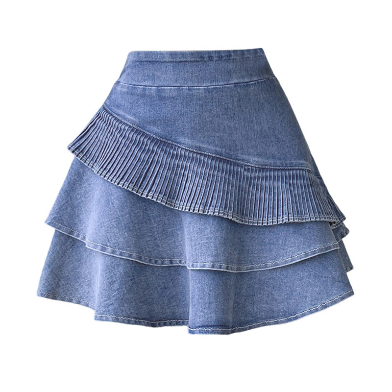 Elastic Waist Half-length Denim Cake Dress