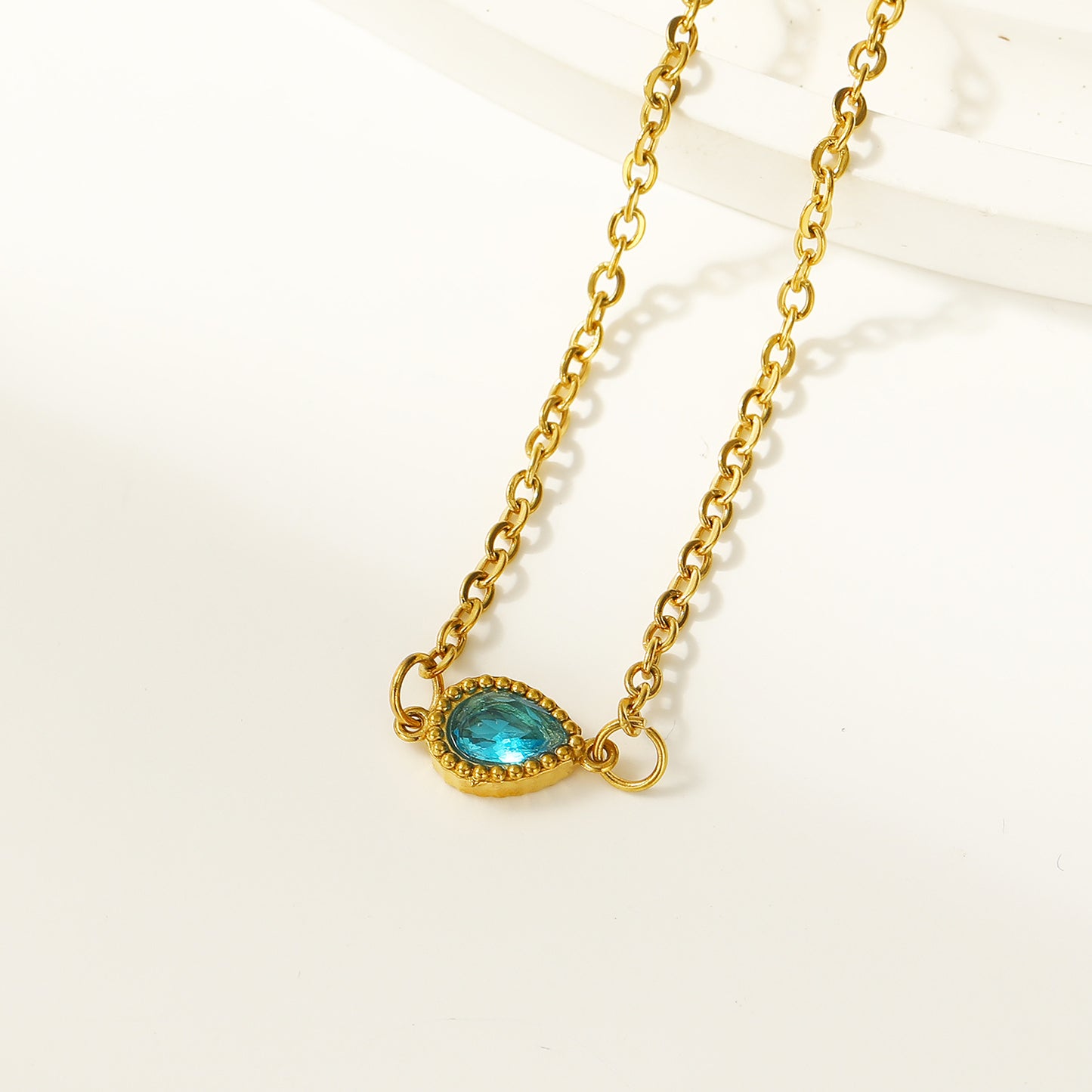 Birthstone Necklace Female Titanium Steel 18K Gold Pendant