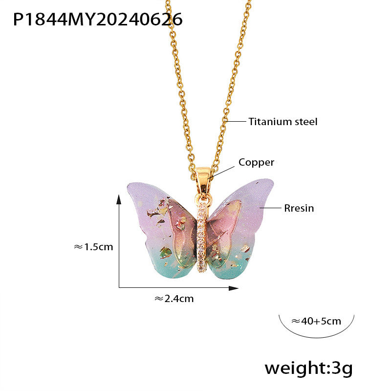 Design Color Resin Butterfly Copper Pendant