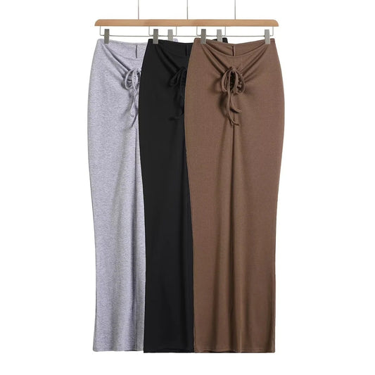 High Waist Hip Skirt Women's Summer New 2024 High Waist Drawstring Tight A- Line Skirt