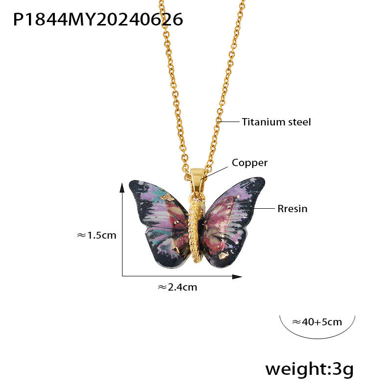 Design Color Resin Butterfly Copper Pendant