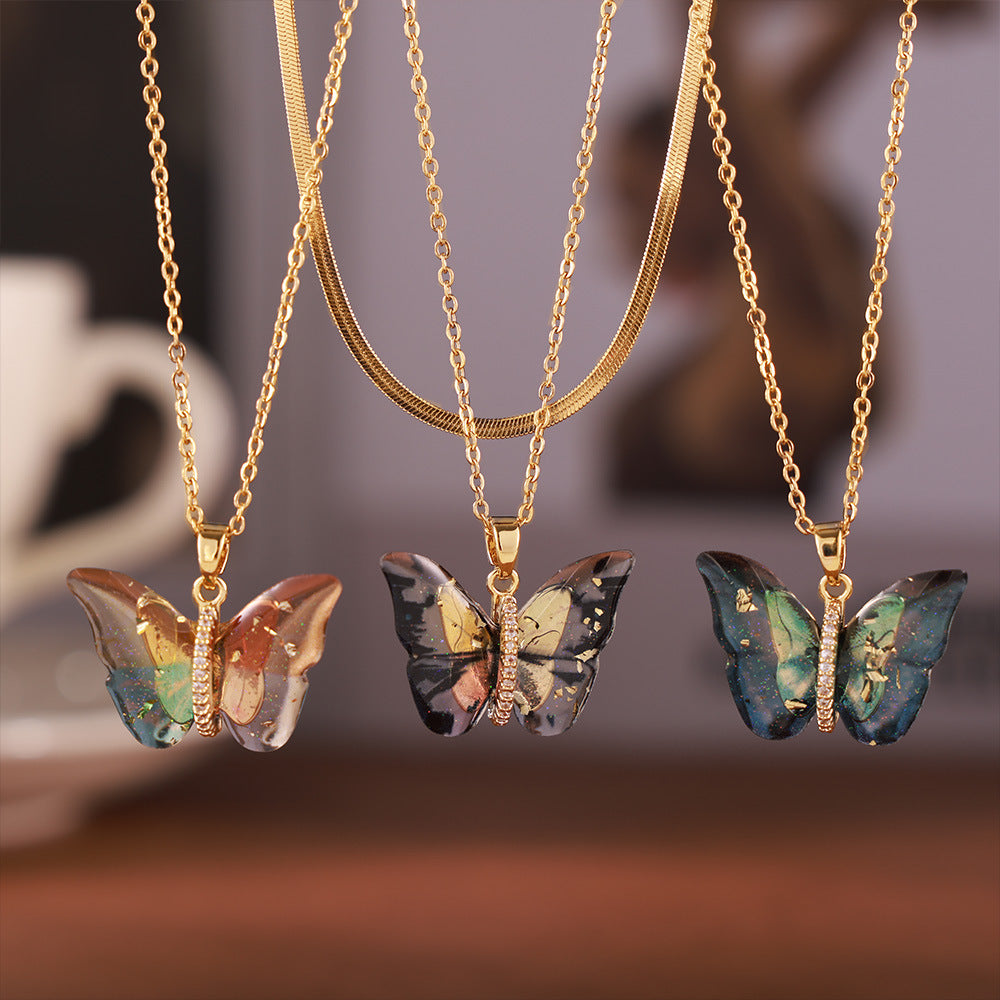 Design Color Resin Butterfly Copper Pendant