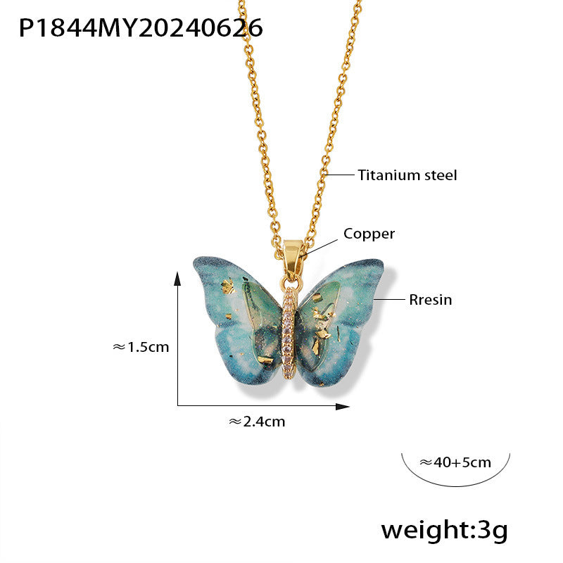 Design Color Resin Butterfly Copper Pendant