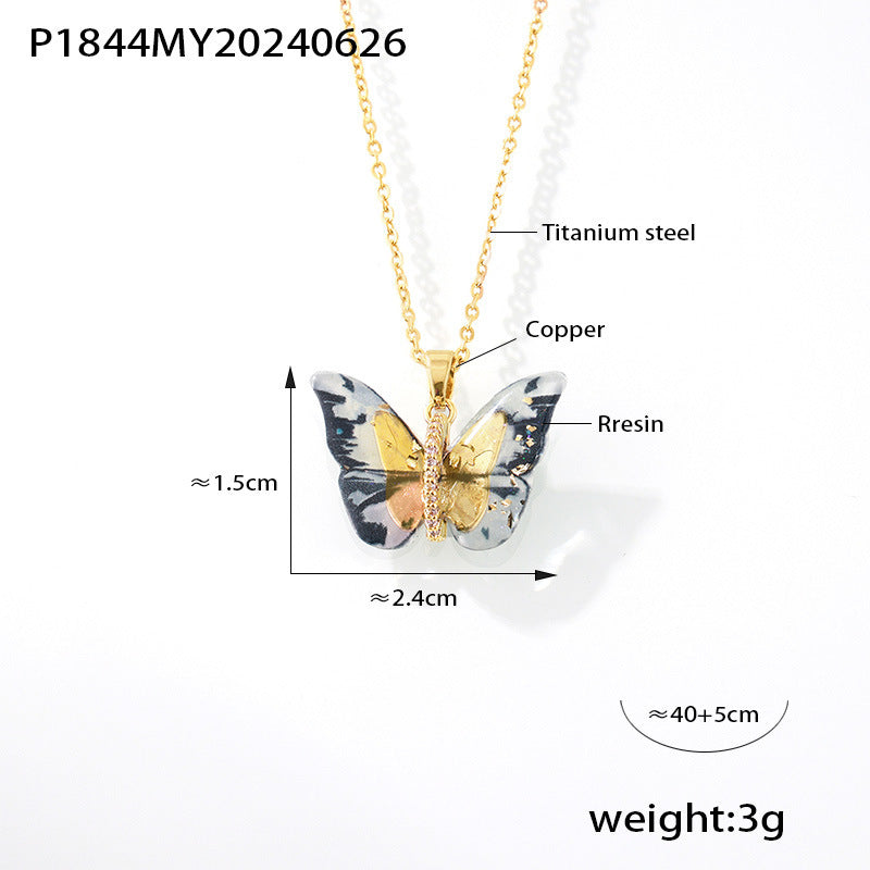 Design Color Resin Butterfly Copper Pendant