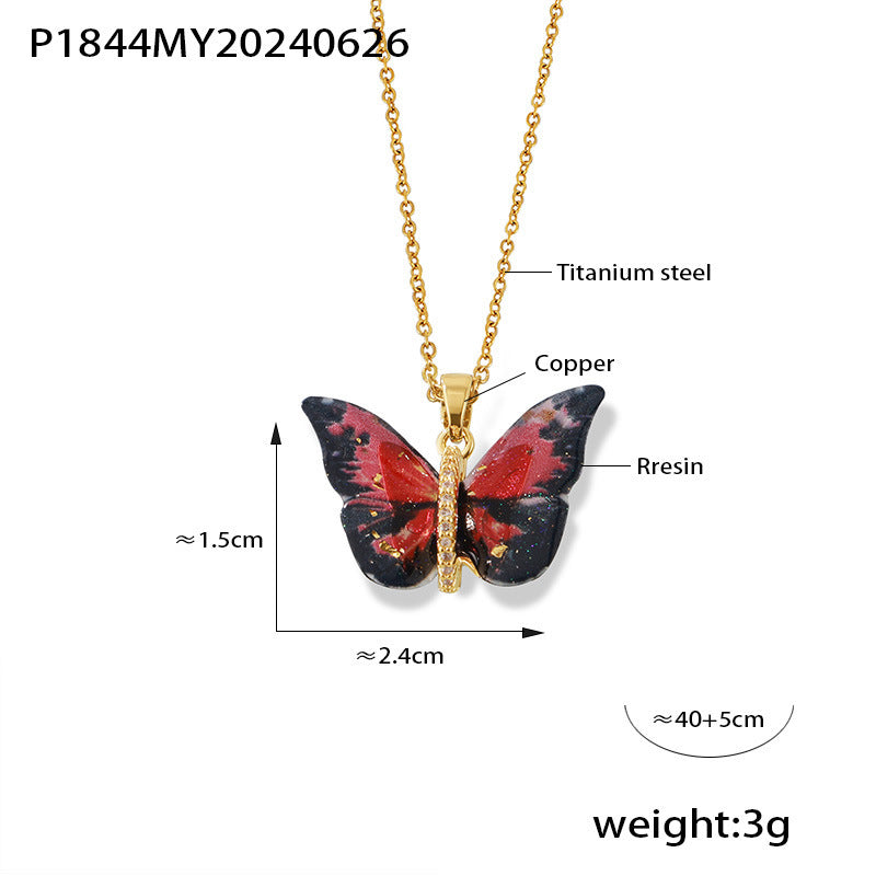 Design Color Resin Butterfly Copper Pendant